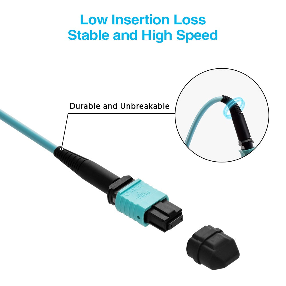 MPO OM3 Multimode 12-Fiber F to F Type B Aqua OFNR MPO OM3 Multimode 12-Fiber F to F Type B Aqua OFNR
